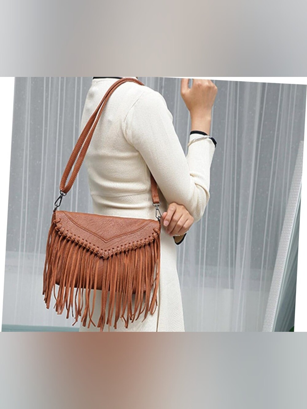Fringe Crossbody Shoulder Bag in Tan